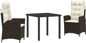 vidaXL Kert étkező szett párnával 3 pcs Barna polirattan