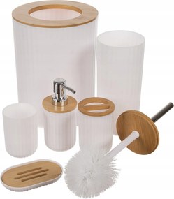 Fürdőszobai kiegészítő szett 6 darabos, fehér, barna és bézs árnyalatok