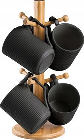 Alisa Bögre Szett Porcelán Állványon Fekete 6db Florina 340ml