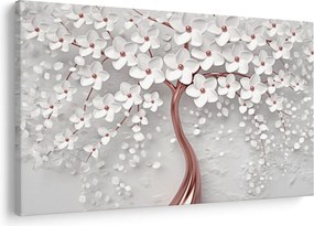 Kép - Egy fehér fa képe virágokkal, rózsaarany (90x60 cm)