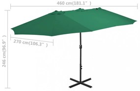 zöld kültéri napernyő alumíniumrúddal 460 x 270 cm