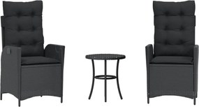 vidaXL 3 részes fekete polyrattan bisztrógarnitúra párnával