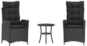 vidaXL 3 részes fekete polyrattan bisztrógarnitúra párnával