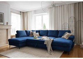 Sötétkék kordbársony kinyitható sarokkanapé (bal oldali) Lofty Lilly – Miuform