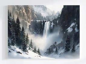 Vászonkép Canvas Tájkép Hegyek Csúcsok Sziklák Vízesés Tél 100x75