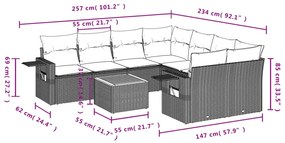 9 részes bézs polyrattan kerti ülőgarnitúra párnákkal