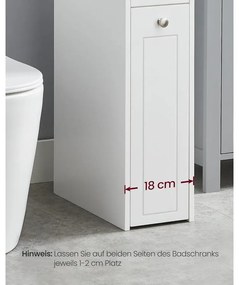 VASAGLE kis fürdőszobai szekrény, álló tárolószekrény kis helyiségekbe, fehér színben