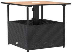 fekete polyrattan kerti asztal napernyőlyukkal 55x55x46,5 cm