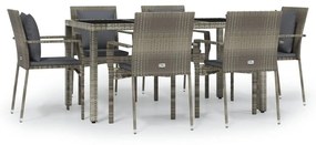7 részes szürke polyrattan kerti étkezőgarnitúra párnával