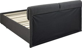 Sötétszürke kárpitozott ágyneműtartós franciaágy ágyráccsal 160x200 cm Calvi – Actona