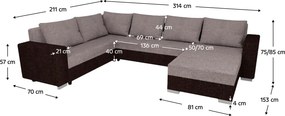 Univerzális ülőgarnitúra, sötétbarna/barnásszürke Taupe, BELEN NEW ROH U