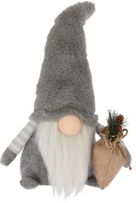 Gnome w bag Fénydekoráció, H38 cm, plüss, szürke