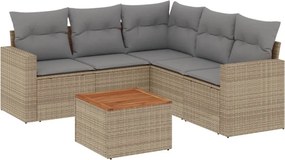 vidaXL 6 részes bézs polyrattan kerti ülőgarnitúra párnával