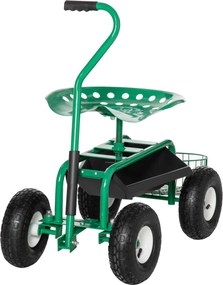 Outsunny Forgatható Kerti Kocsi Magasságban Állítható Üléssel, Kerekekkel, Fogantyúval, Mobil Kerti Szék, Forgatható Munkaszék, Kerti Sztó 150 kg-ig,