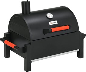 Outsunny Fa Faszenes Grill, Asztali Grill Rácsokkal, Faszenes Tálca, Kemping Grill Fedéllel, Fogantyú, Hőmérő, Asztali Fa Grill Piknikhez, Kerthez, Fe