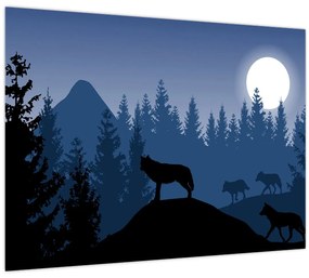Kép - Egy farkasfalka teliholdkor (üvegen) (70x50 cm)
