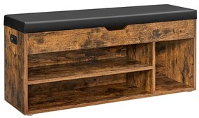 Cipőtároló pad, párnázott ülőfelülettel, felnyitható, rusztikus barna 100x30x44cm