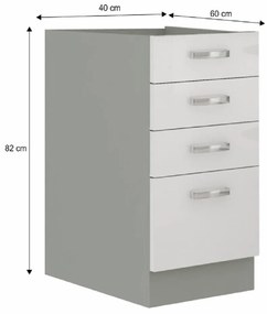 Alsó konyhaszekrény 40 D 4S BB Pleitton (fényes fehér). 1015553