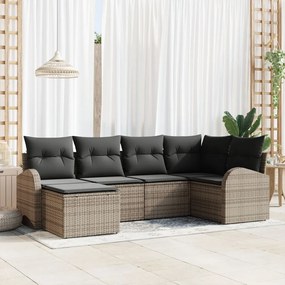 6 darabos kerti kanapészett párnákkal szürke poli rattan
