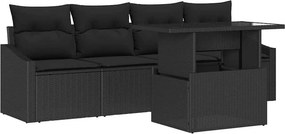 vidaXL Kerti Kanapé Szett tárolóval 5 pcs Fekete Poli rattan