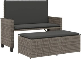 vidaXL szürke polyrattan kerti pad párnával és lábtartóval