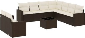 vidaXL 10 részes barna polyrattan kerti ülőgarnitúra párnákkal