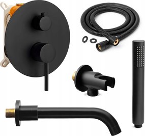 Fekete falsík alatti kádszett kifolyócsővel, falsík alatti kádcsaptelep