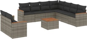 vidaXL 10 részes szürke polyrattan kerti ülőgarnitúra párnákkal