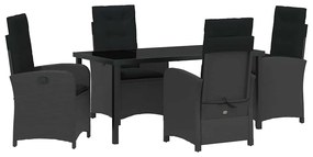 vidaXL Kert étkező szett párnával 5 pcs Fekete polirattan