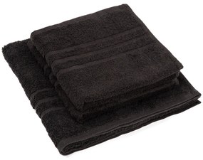 Classic kéztörlő és törölköző szett, fekete, 2 db 50 x 100 cm, 1 db 70 x 140 cm, 2 db 50 x 100 cm, 1 db 70 x 140 cm