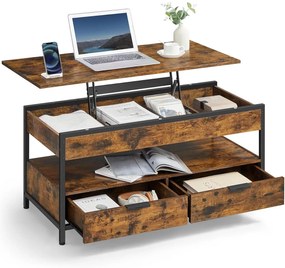 Felnyitható fedelű dohányzóasztal rusztikus barna és tintafekete színben