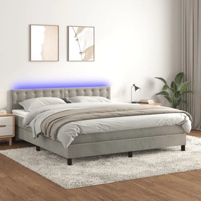 vidaXL világosszürke bársony rugós és LED-es ágy matraccal 160x200 cm