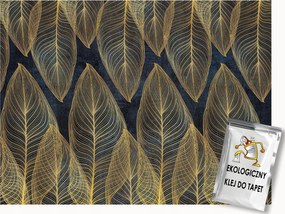 Fotótapéta Flizelina Levelek Arany Sötétkék Gold Leaves Loft 100x75 ragasztó