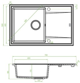 LAVEO Megalo, konyhai mosogató 790x490x230 mm + mosogató csaptelep BKZ468K, bézs, SBEA411T