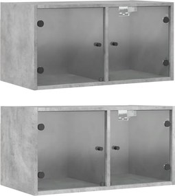 vidaXL 2 db betonszürke faliszekrény üvegajtókkal 68,5 x 37 x 35 cm