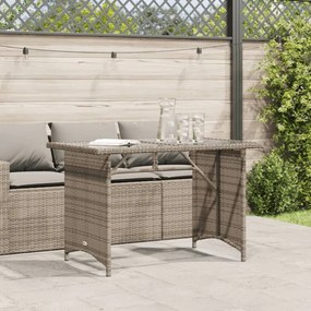 szürke polyrattan üveglapos kerti asztal 110x68x70 cm
