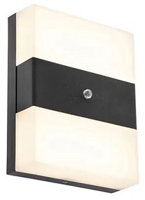 Kültéri fali lámpa fekete IP44 LED-del és szürkületi érzékelővel - Dualy