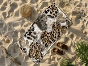 Gyorsan száradó strand fürdőlepedő LEOPARD HEARTS barna-fehér 70 x 140 cm, 100% mikroszál