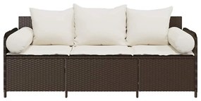 3 személyes barna polyrattan kerti kanapé párnával