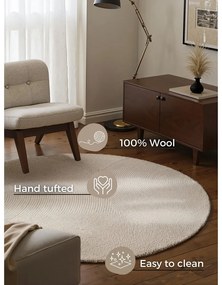 Világos natúr színű kézi szövésű gyapjú kerek szőnyeg ø 150 cm Eleni Natural White – Hanse Home