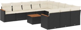 vidaXL 12 részes fekete polyrattan kerti ülőgarnitúra párnákkal