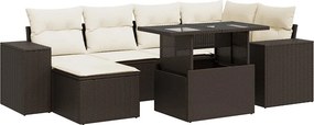 vidaXL 7 részes barna polyrattan kerti ülőgarnitúra párnákkal