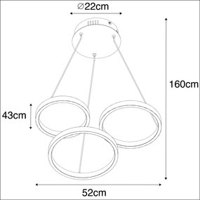 Függőlámpa fekete LED-del, 3 fokozatú dimmerrel, 3 lámpás - Rondas