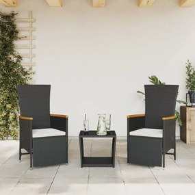 3 részes fekete polyrattan kerti étkezőgarnitúra párnákkal