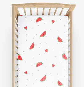 Goldea gyermek körgumis pamut lepedő kiságyba - görögdinnyék 60 x 120 cm