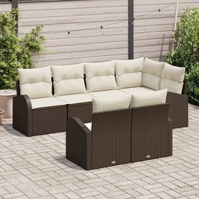 7 darabos kert kanapészett párnákkal barna poli rattan, 2 férőhelyes kert kanapé tárolóval és párnákkal barna poli rattan