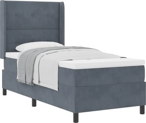 vidaXL Boxrugós ágy matracmal Sötétszürke 90 x 190 cm Bársony
