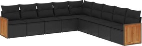 vidaXL 9 részes fekete polyrattan kerti ülőgarnitúra párnákkal