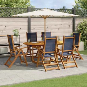 vidaXL 7 részes tömör akácfa és textilén kerti étkezőgarnitúra