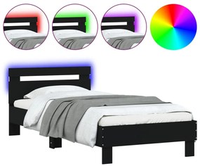 fekete ágykeret fejtámlával és LED-világítással 90 x 190 cm